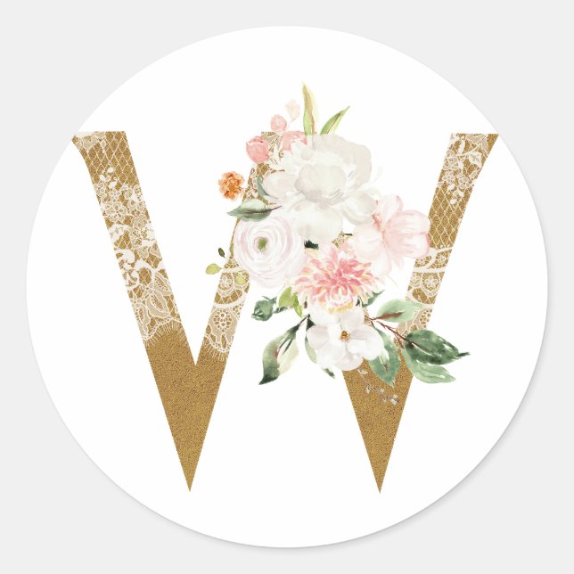 Spring summer wedding MONOGRAM W Classic Round Sticker (Front)