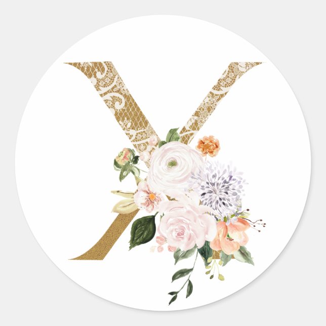 Spring summer wedding MONOGRAM X Classic Round Sticker (Front)