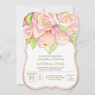 Spring Summer Wedding Watercolor Rose Bouquet Invitation