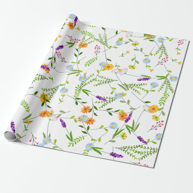 Spring Summer Wild flowers Wrapping Paper (Unrolled)