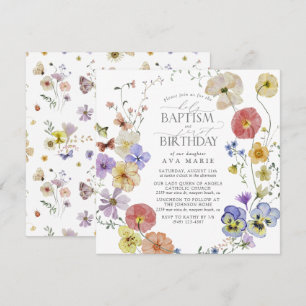 Spring Summer Wildflower Baptism 1st Birthday Invitation