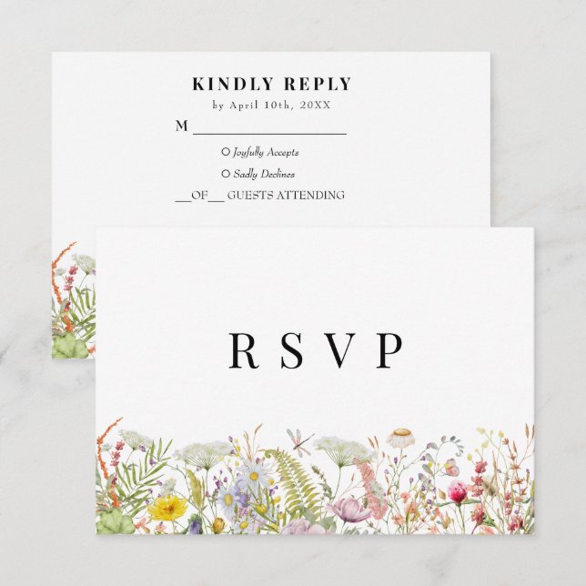 Spring Summer Wildflower Beige Boho RSVP Card (Front/Back)