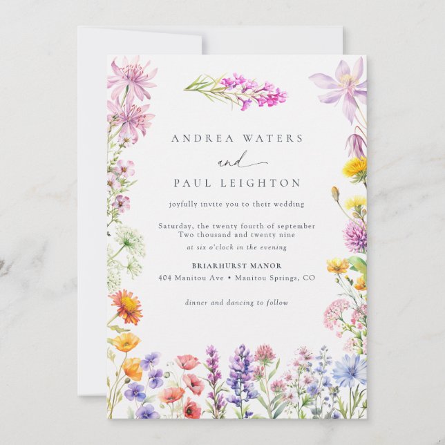 Spring Summer Wildflower | Colourful Floral Weddin Invitation (Front)