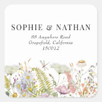 Spring Summer Wildflower Wedding Square Stickers