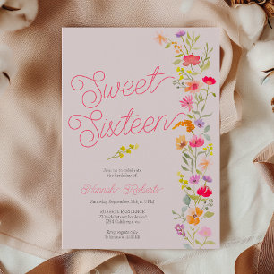 Spring summer wildflowers floral Sweet 16 pink Invitation
