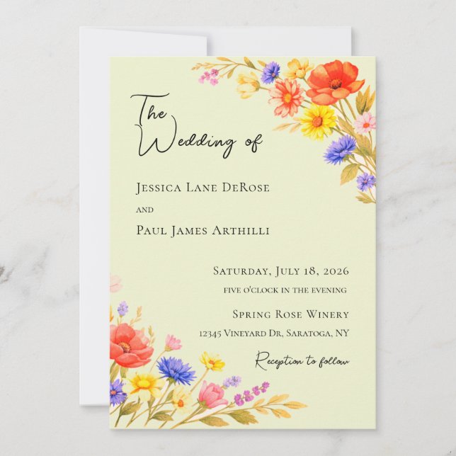 Spring Summer Wildflowers Wedding Invitation (Front)