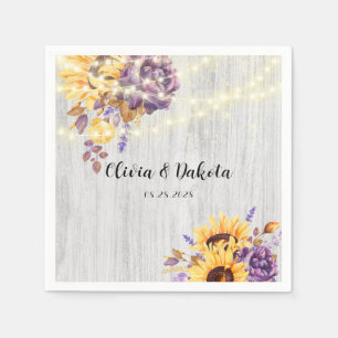 Spring Sunflower and Purple Peony Wedding Napkin
