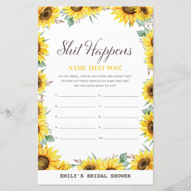 Spring Sunflower Baby Shower Game PRINTED (Front)
