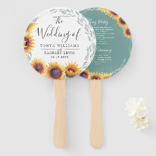 Spring Sunflower Bloom Wedding Program Hand Fan