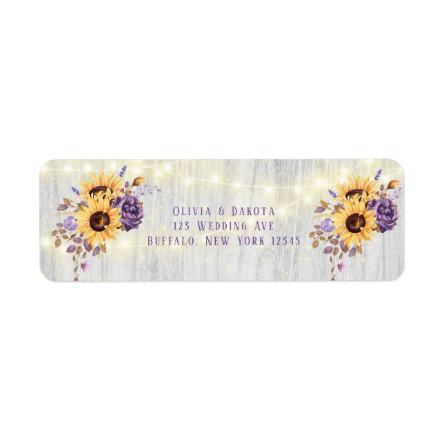 Spring Sunflower Purple Peony Wedding Address (Front)