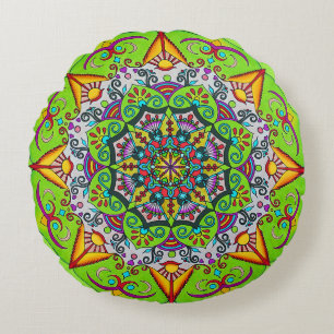 Spring Sunrise Flower Mandala Round Cushion