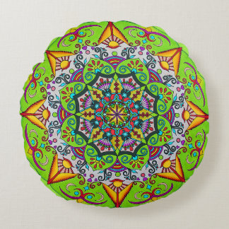 Spring Sunrise Flower Mandala Round Cushion