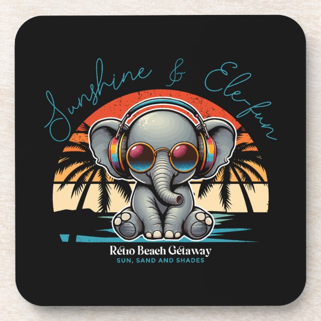 Spring Sunshine and Ele-fun Retro Beach Getaway Coaster (Front)