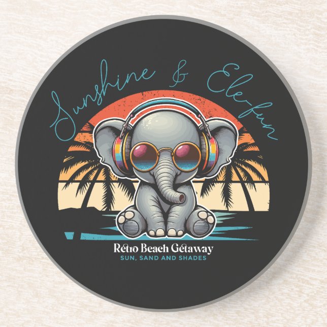 Spring Sunshine and Ele-fun Retro Beach Getaway Coaster (Front)