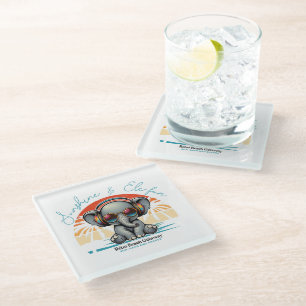 Spring Sunshine and Ele-fun Retro Beach Getaway Glass Coaster