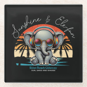 Spring Sunshine and Ele-fun Retro Beach Getaway Glass Coaster