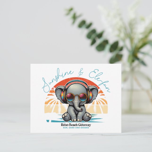 Spring Sunshine and Ele-fun Retro Beach Getaway Holiday Postcard (Standing Front)