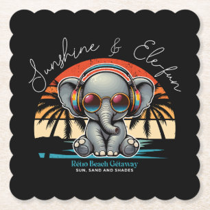 Spring Sunshine and Ele-fun Retro Beach Getaway Paper Coaster