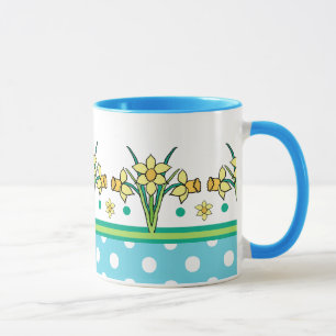Spring Sunshine Daffodil Border, Polka Dots Mug