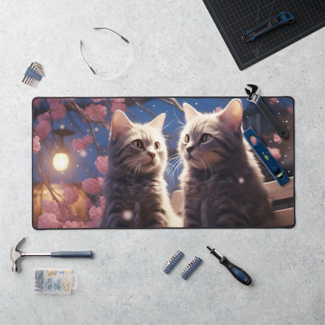 Spring Sweet Cherry Blossoms Kittens Desk Mat (Workstation)
