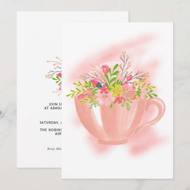 Spring Tea Birthday Party Invitation (Front/Back)