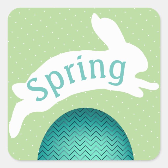 Spring Teal Chevron Easter Egg and Hopping Bunny Square Sticker (Front)