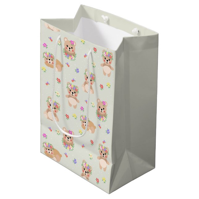 Spring teddy bear medium gift bag (Front Angled)