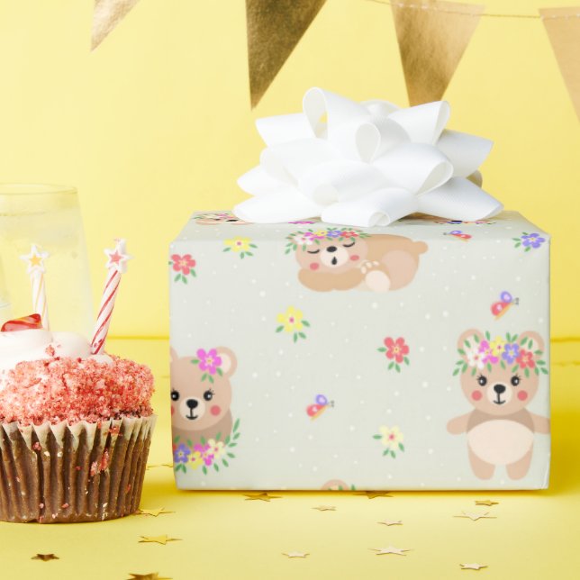 Spring teddy bear wrapping paper (Birthday Party)