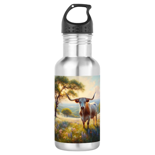 Spring Texas longhorn cow  532 Ml Water Bottle (Front)
