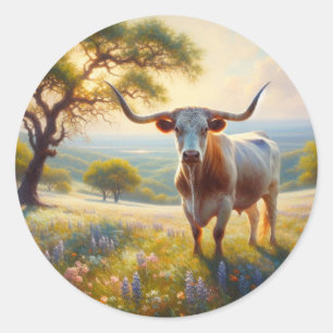 Spring Texas longhorn cow  Classic Round Sticker