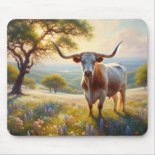 Spring Texas longhorn cow Mouse Mat