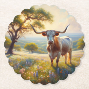 Spring Texas longhorn cow Paper Coaster