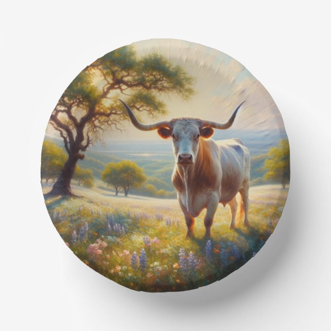 Spring Texas longhorn cow  Paper Plate (Front)