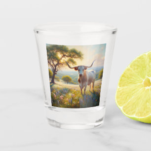 Spring Texas longhorn cow Shot Glass