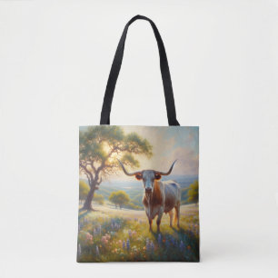 Spring Texas longhorn cow Tote Bag
