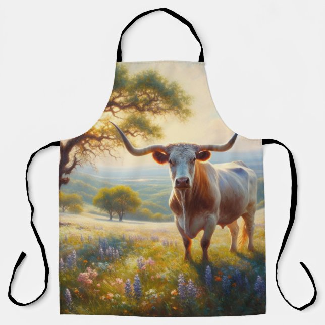 Spring Texas longhorn in a field Apron (Front)