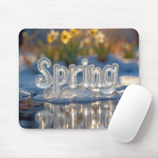 Spring Text In Ice With Daffodils Mouse Mat (With Mouse)