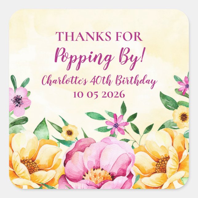 Spring Thanks for Popping By Birthday Tag (Front)