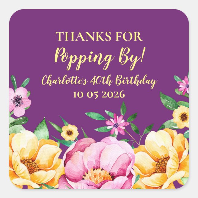 Spring Thanks for Popping By Birthday Tag (Front)
