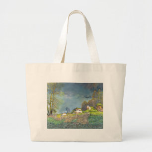 Spring thunderstorm painting  watercolor large tote bag