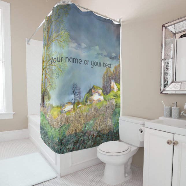 Spring thunderstorm painting  Watercolor Shower Curtain (In Situ)