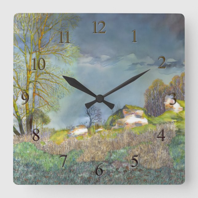 Spring thunderstorm square wall clock (Front)