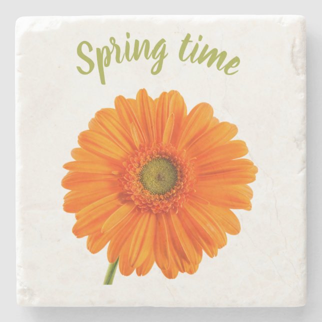 Spring time  flower orange photo with text stone coaster (Front)