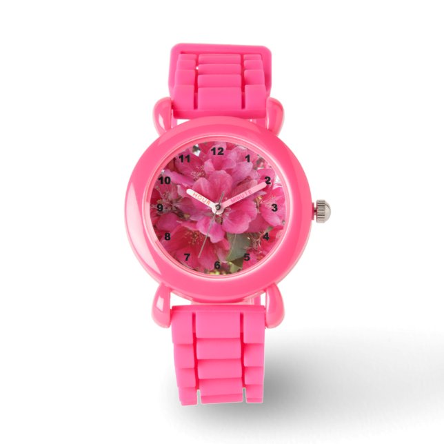 Spring Time Flower Pink Glitter Wrist Watch (Front)