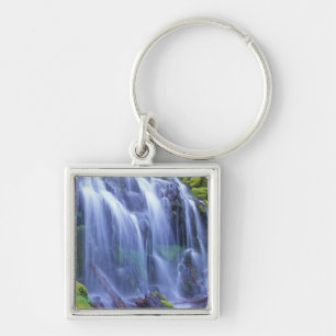 Spring-time fresh water flowing over moss key ring