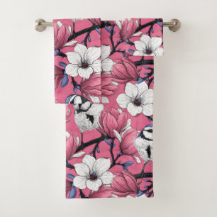 Spring time in pink bath towel set