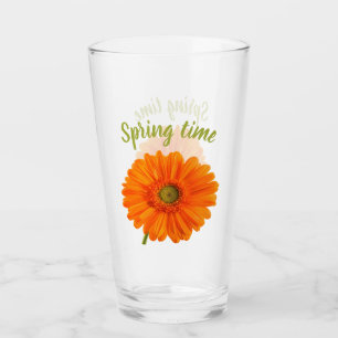 Spring time orange Gerbera flower photo with text Glass