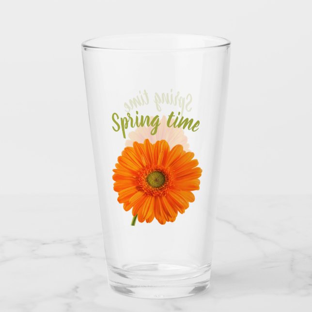 Spring time orange Gerbera flower photo with text Glass (Front)
