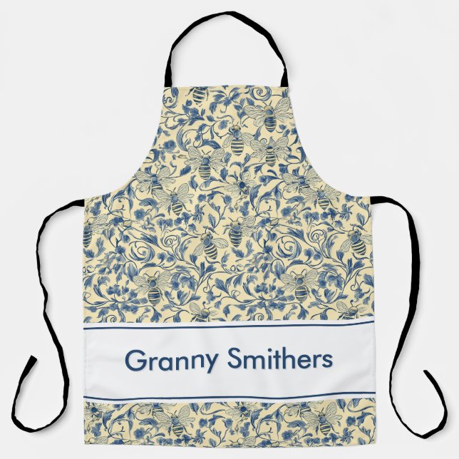 Spring Toile Oven Mitt & Pot Holder Set Apron (Front)