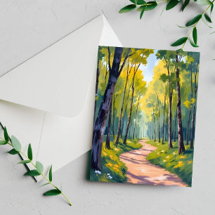 Spring Trail   Green Forest Watercolor Nature Card